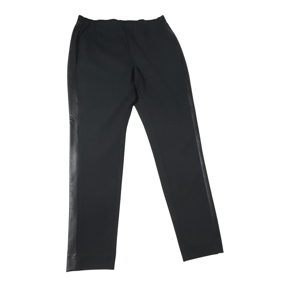 NEW J. Jill Women's Black Faux Leather Tuxedo Stripe High Waist Pants Petits M